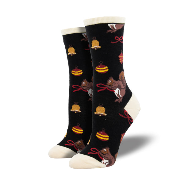 Have A Squirrelly Christmas Women's Black Crew Socks