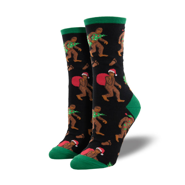 Big Foot Christmas Women's Black Crew Socks