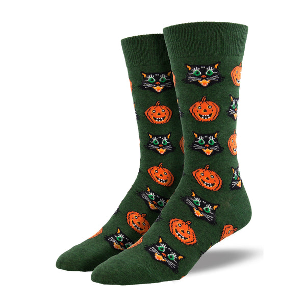 Vintage Halloween Men's Green Heather Crew Socks