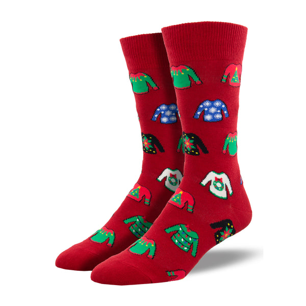 Ugly Sweaters Men's Red Crew Socks