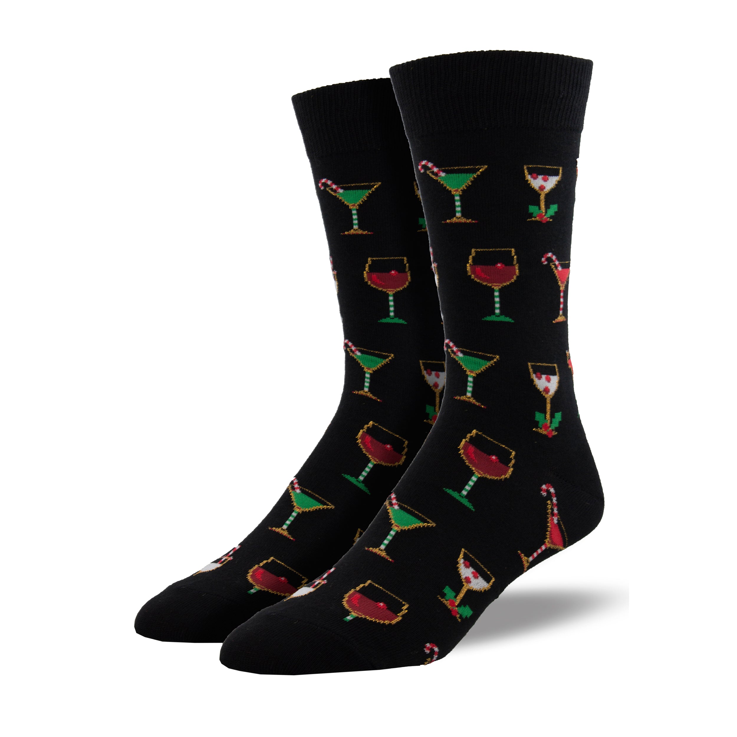 Christmas Cocktails Men's Black Crew Socks