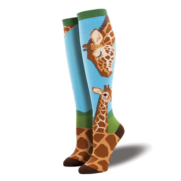Loving Giraffes Women's Blue Knee High Socks