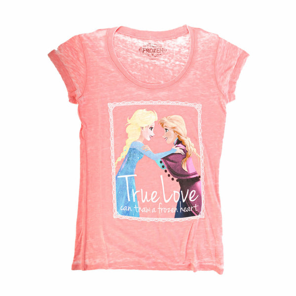 Disney Frozen True Love Can Thaw A Frozen Heart Juniors Pink T-Shirt