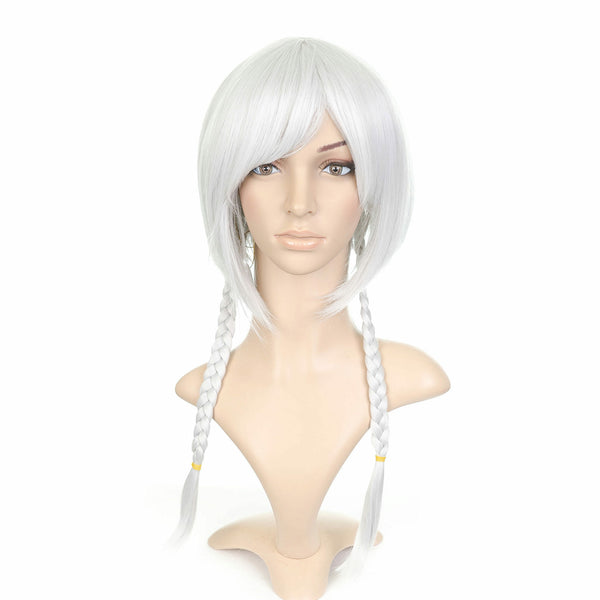 Icy Silver Short Length Anime Cosplay Costume Wig with Braids