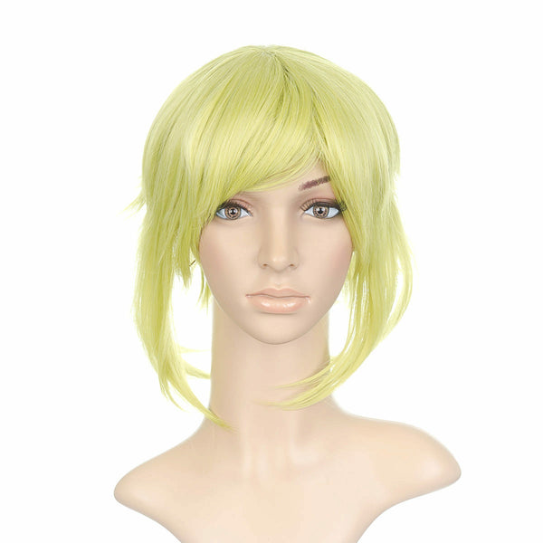 Electric Lime Green Short Length Anime Cosplay Costume Wig with Long Side Bangs