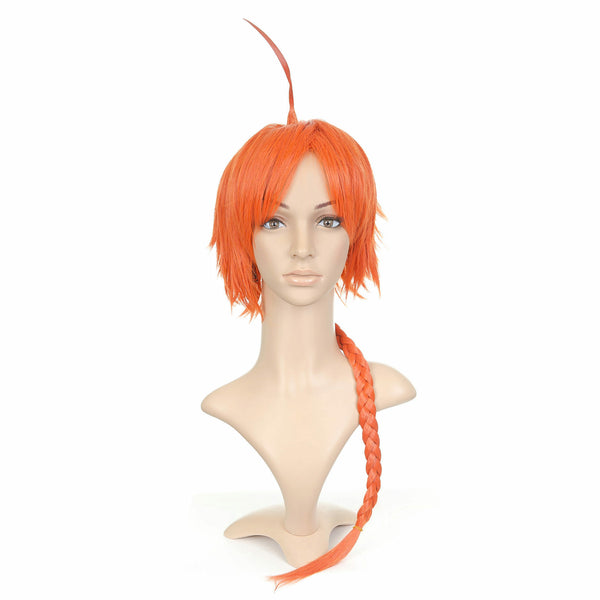 Bright Orange Short Length Anime Cosplay Costume Wig with Long Braid