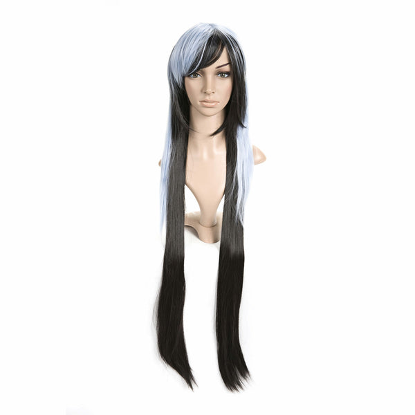 Black and Light Blue Extra Long Length Anime Cosplay Costume Wig